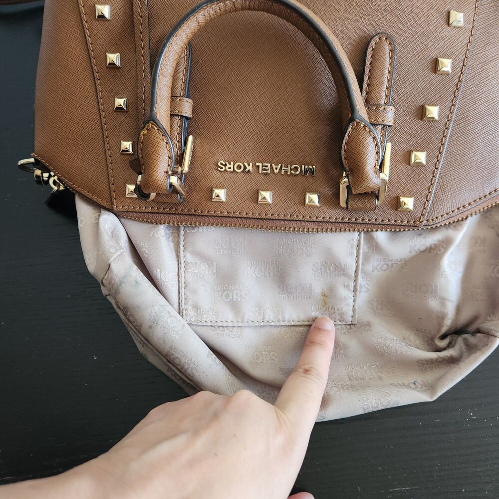 Michael Kors Ciara Studded‎ Satchel-shoulder & hand straps cognac leather - Picture 6 of 12